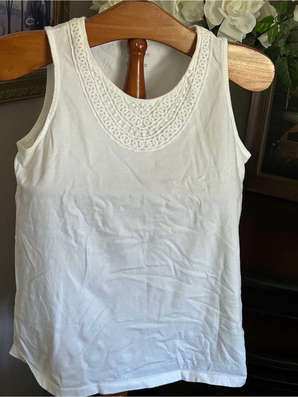 White Stag Women’s White Crochet-Neck Tank Top Sz S Cotton